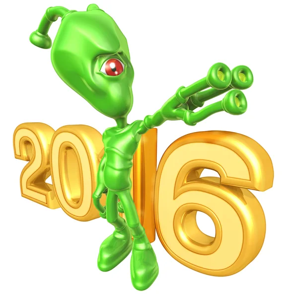 Happy new year golden alien  2016 — Stock Photo, Image