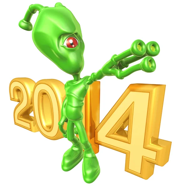 New Year 2014 Gold alien — Stock Photo, Image