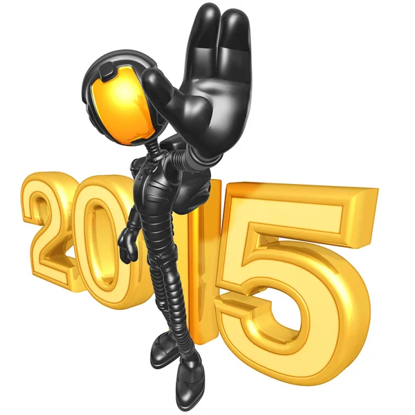 Happy new year golden robot 2015 Stock Photo