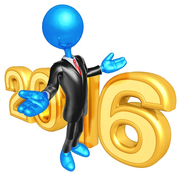 Gelukkig Nieuwjaar gouden zakenman 2016 — Stockfoto