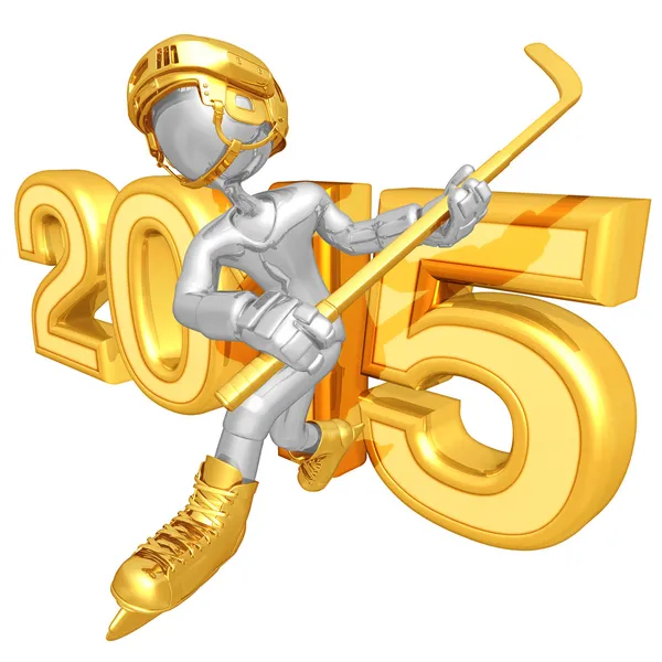 Šťastný nový rok zlatý hokej 2015 — Stock fotografie