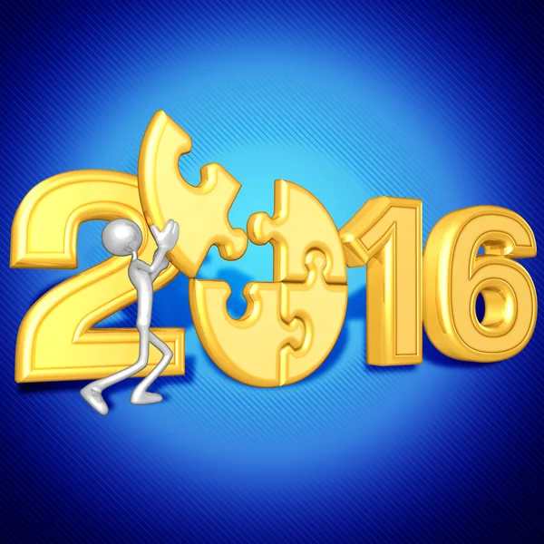 Happy new year golden puzzle 2016 — Stock Photo, Image