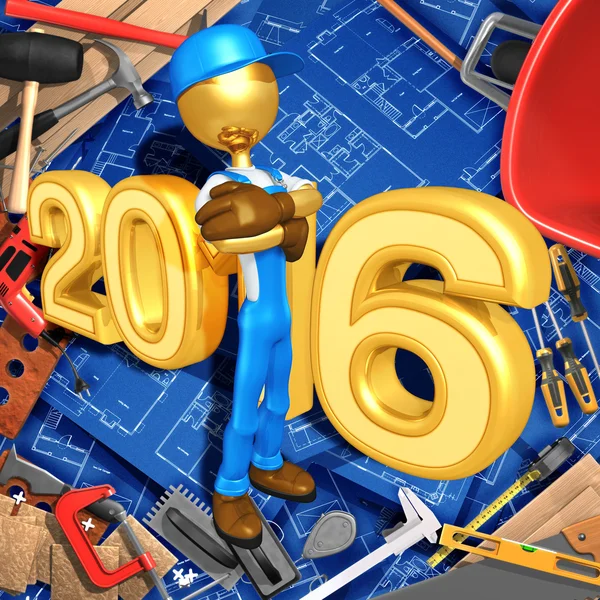 Frohes neues Jahr Goldener Baumeister 2016 — Stockfoto