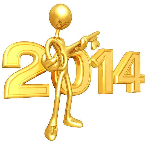 Yeni yıl 2014 altın anahtar — Stok fotoğraf