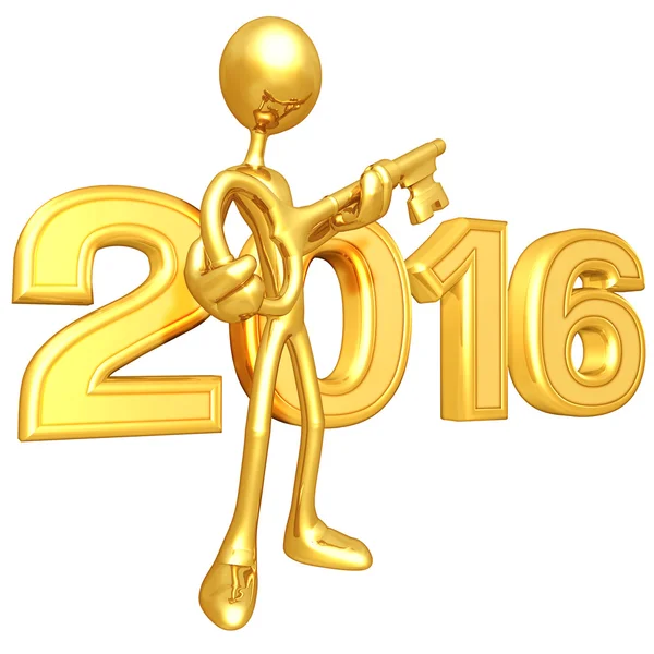 Happy new year golden key 2016 — Stok Foto