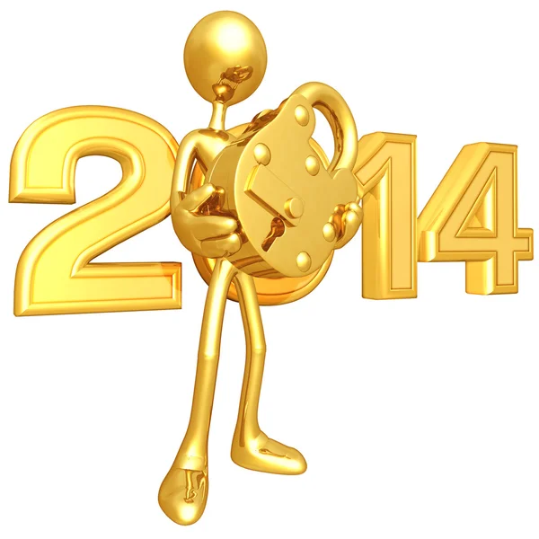 New Year 2014 Gold lock — Stock Photo, Image