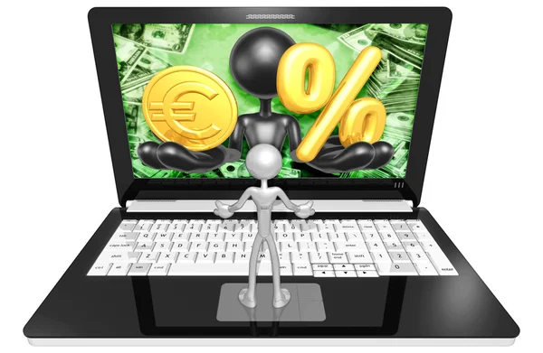 Euro und Prozentsatz auf Laptop — Stockfoto