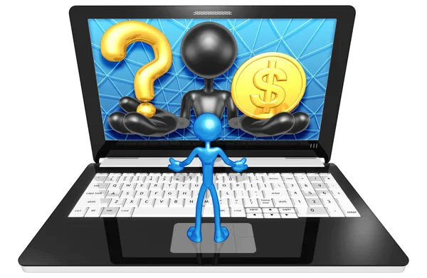 Frage und Dollar auf dem Laptop — Stockfoto