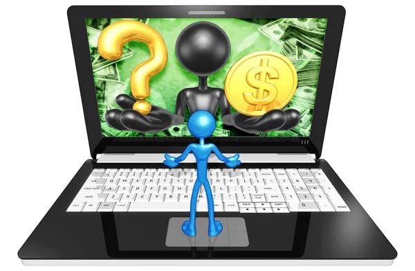 Vraag en dollar op laptop — Stockfoto