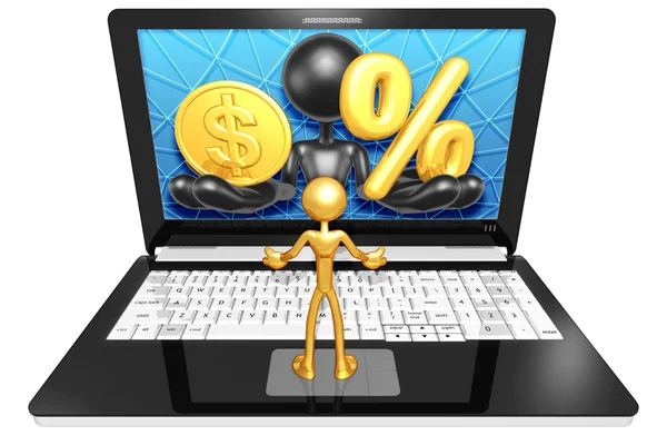 Dollar en percentage symbool op laptop — Stockfoto