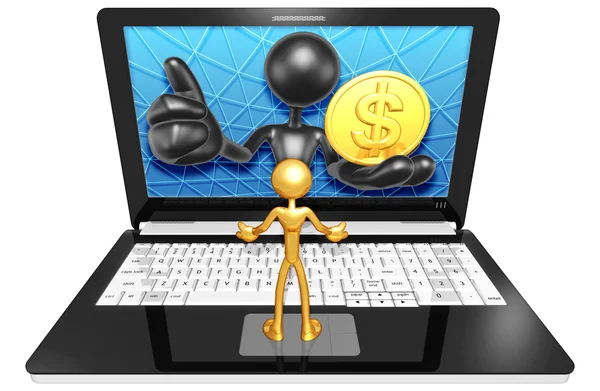 Dollar mynt på laptop — Stockfoto