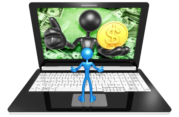 Dollar munt op laptop — Stockfoto