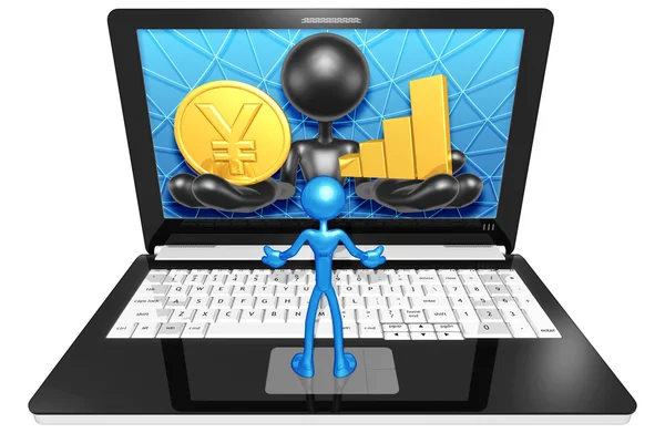 Yen and Graph On  Laptop — Stock Photo, Image