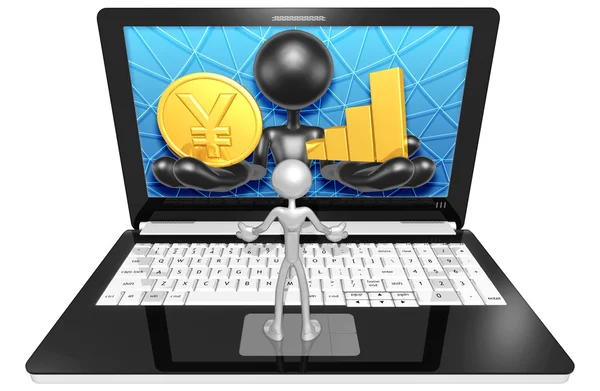 Yen and Graph On  Laptop — Stock Photo, Image
