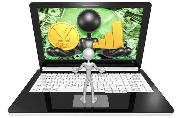 Yenen och diagram på laptop — Stockfoto