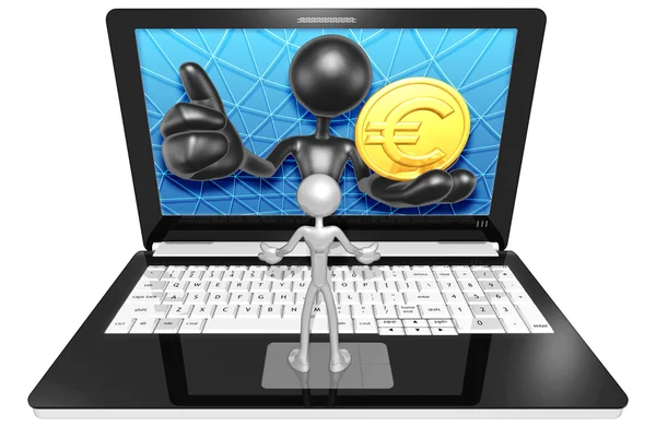Euromünze auf Laptop — Stockfoto