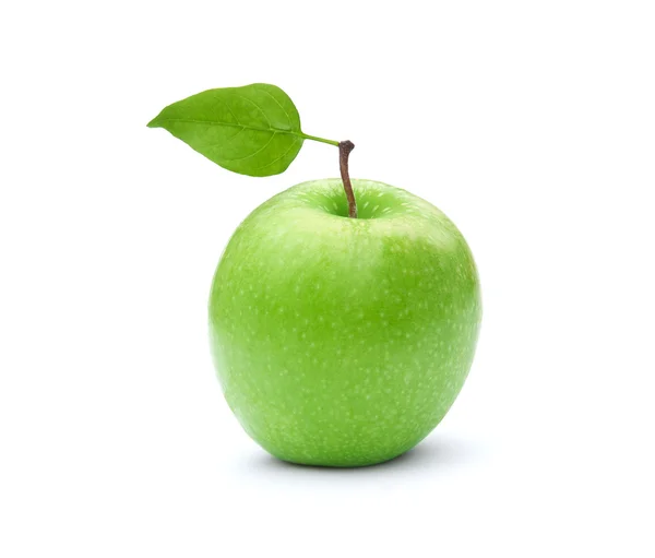 Manzana verde fresca con hoja — Foto de Stock