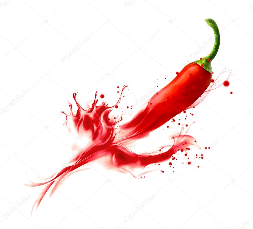 chili pepper with red water splash.