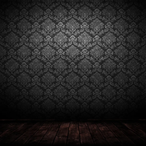 Quarto interior escuro com papel de parede barroco . — Fotografia de Stock