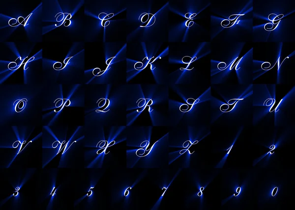 Det engelska alfabetet vackra glödande teckensnitt — Stockfoto
