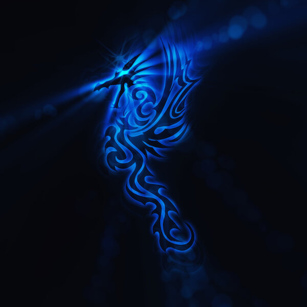 Иллюстрация дракона на черном фоне
