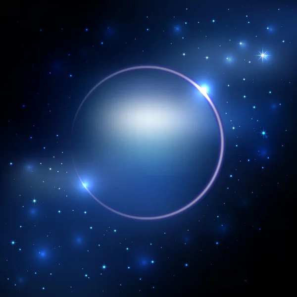 Ruimte planeet achtergrond met een blauw licht en sterren rond lege ruimte voor tekst Vectorbeelden