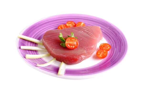 Raw tuna steak, isolated on white background — Stock Photo, Image