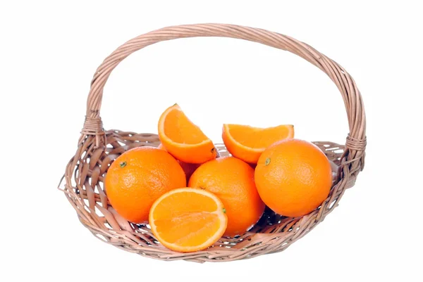 Oranges in a straw basket — Stock Photo, Image