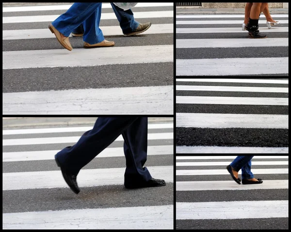 Sada šesti názorů přechod pro chodce, s nohama — Stock fotografie