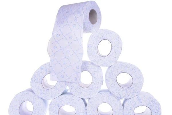 Stapel Toilettenpapierrollen, isoliert auf weißem Hintergrund — Stockfoto
