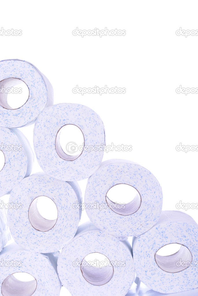 Stack of toilet paper rolls, isolated on white background