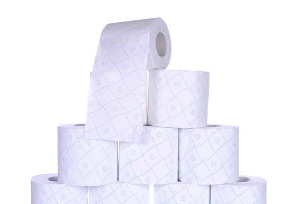 Pile de rouleaux de papier hygiénique, isolé sur fond blanc — Photo