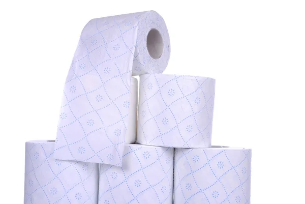 Stos papieru toaletowego rolkach, na białym tle — Zdjęcie stockowe