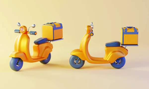 3D illustration moped, a motorcycle with a thermal bag with delivery.