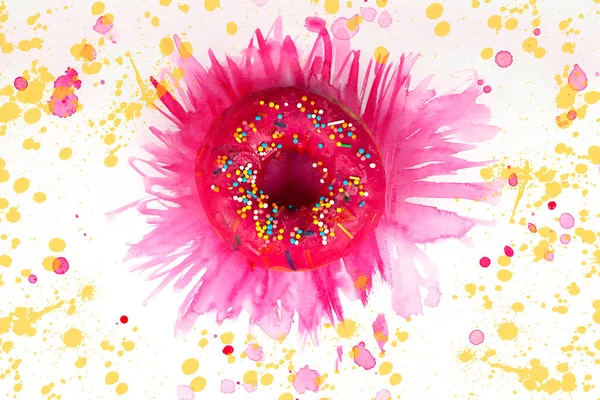 Креативная Сладкая Еда Застекленный Красочный Пончик Ярком Акварельном Фоне — стоковое фото