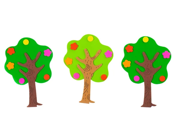 Дивовижні Іграшкові Дерева Виготовлені Якого Матеріалу Дерево Білому Тлі Сад — стокове фото