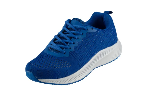 蓝色运动鞋 由白色底的白色底织物制成 运动鞋 — 图库照片