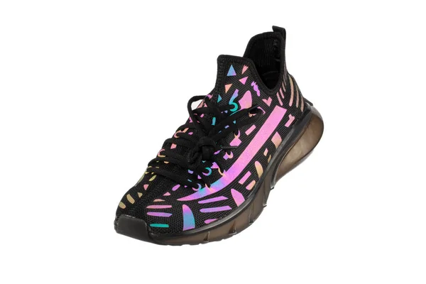 Black Sneakers Hologram White Background Sport Shoes — Stock Photo, Image