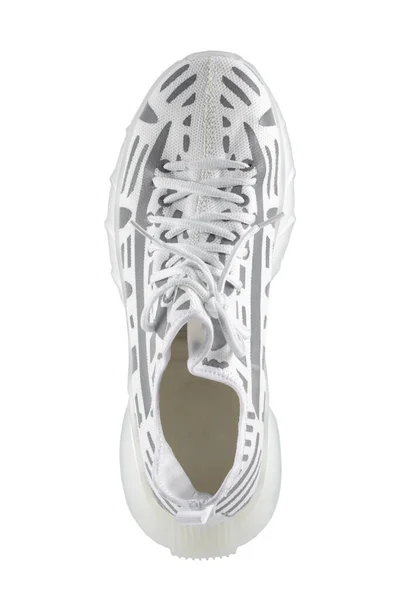 Sportschoenen Witte Stof Sneakers Met Grijze Reflecterende Strepen — Stockfoto