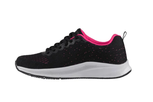黑色运动鞋 面料为粉红色 底色为白色 鞋底为白色 — 图库照片