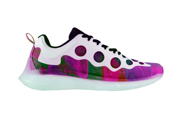 Multicolored Creative Sneaker White Background Bright Joyful Shoes — Foto de Stock