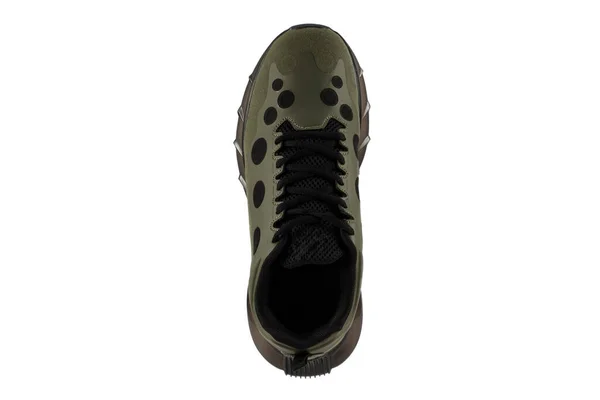 Dark Green Men Sneakers Black Inserts Isolated White Background — Stockfoto