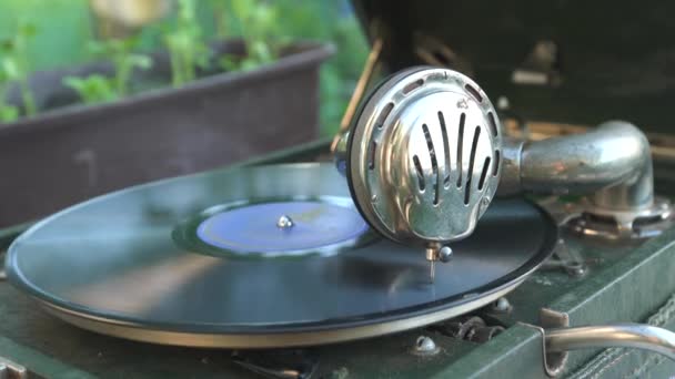 Antique Gramophone Green Case Details Old Gramophone — ストック動画