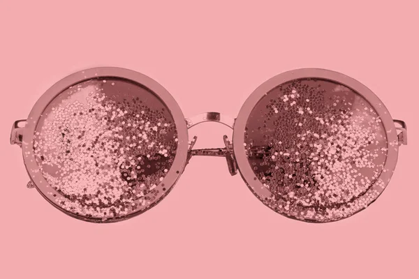 Pink Sunglasses Sparkles Pink Background — Stock fotografie