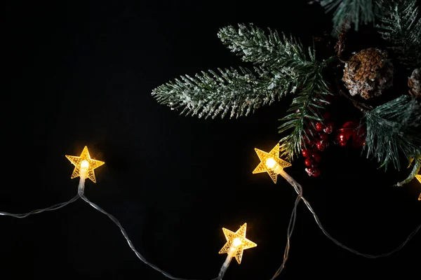 Christmas Background Lights Christmas Tree Branch Space Free Text Christmas — Stockfoto