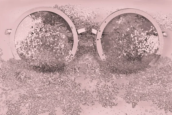 Pink Sunglasses Sparkles Pink Background — Photo