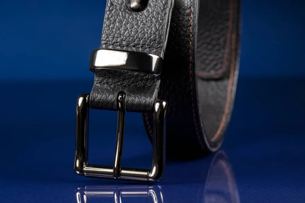 Black Leather Belt Dark Blue Background — Foto de Stock