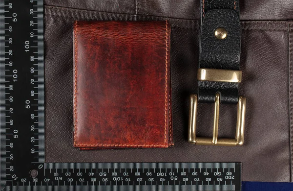 Leather Goods Purse Belt Background Ruler Cutting Sewing — Stock Fotó