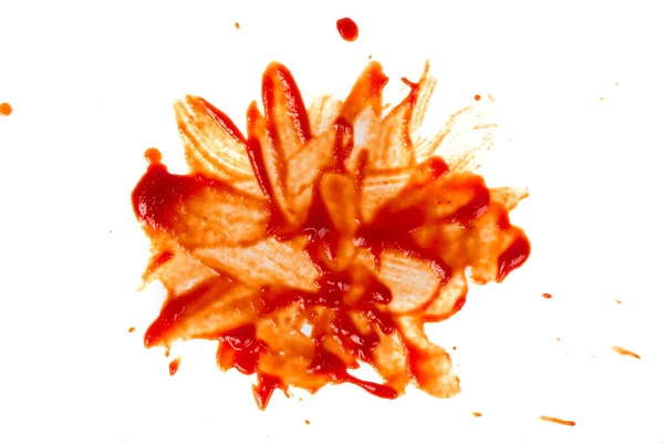 Red Stain Ketchup Smeared White Background — 图库照片