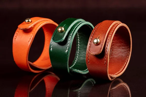 Group Multi Colored Leather Belts Black Background — Stockfoto